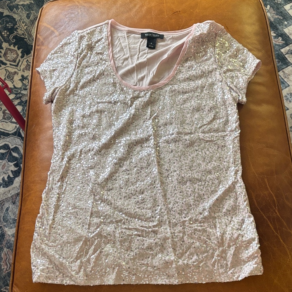 Express Sequin Short Sleeve Top - Light Pink